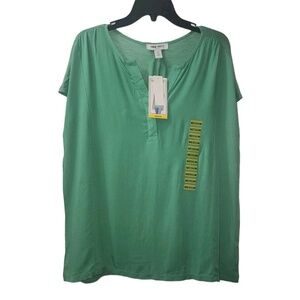 Nine West V-Neck Top Blouse Short‎ Sleeve Casual Green Shirt Medium